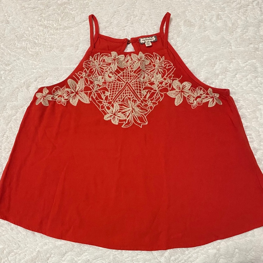 Eyeshadow - Orange Embroidered Flower Halter Top